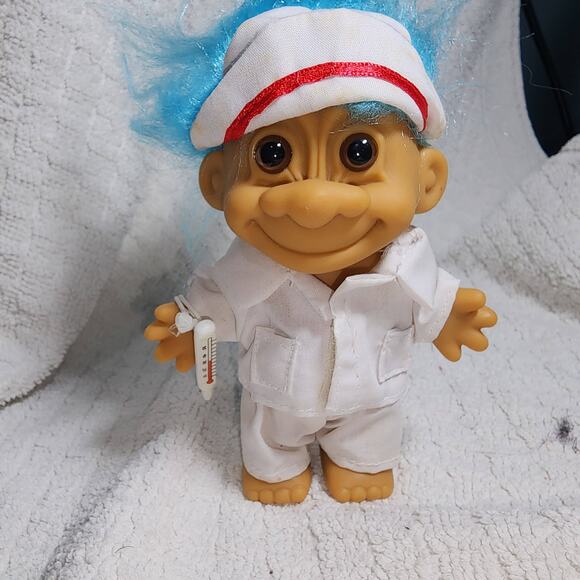 Vintage Troll Doll "NURSE" w/Thermometer-BLUE HAIR - Picture 1 of 3